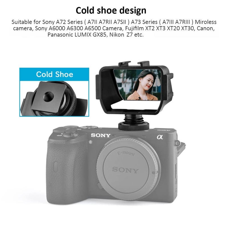 Easy Hood Camera Vlog Selfie Flip Screen, Easy Hood Cold Shoe Mic Light Mount Adapter for Sony A7RIV A7RIII A7RII A7III A7II A6000 A6300 A6500 Fuji XT2 XT3 XT20 XT30 Nikon Z7 Canon EOS M5 Panasonic GX85 - Image 4